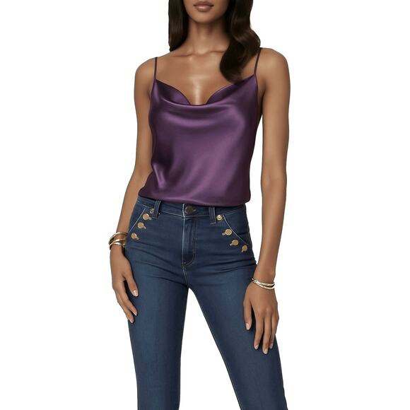 Ramy Brooks NWT Abigail Purple Cowl Neck Satin Tank Top Cami size Small - Picture 1 of 8